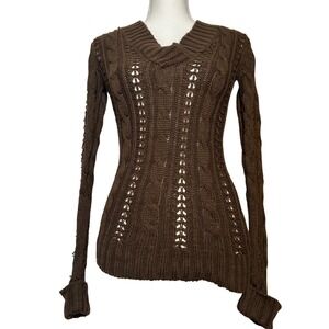 Y2K Wet Seal Brown Cable Knit Open Weave Sweater XS Fitted Bella‎ Swan 2000's